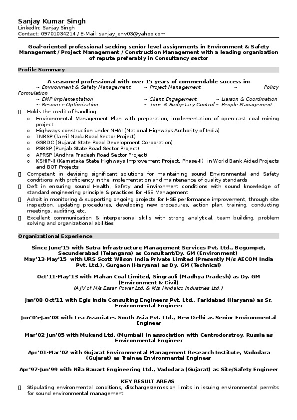 Sanjay Singh, Consultant (Environmental Engineering)