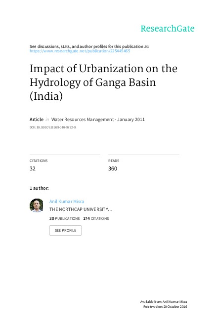 Impact of Urbanization on the Hydrology of Ganga Basin (India)
