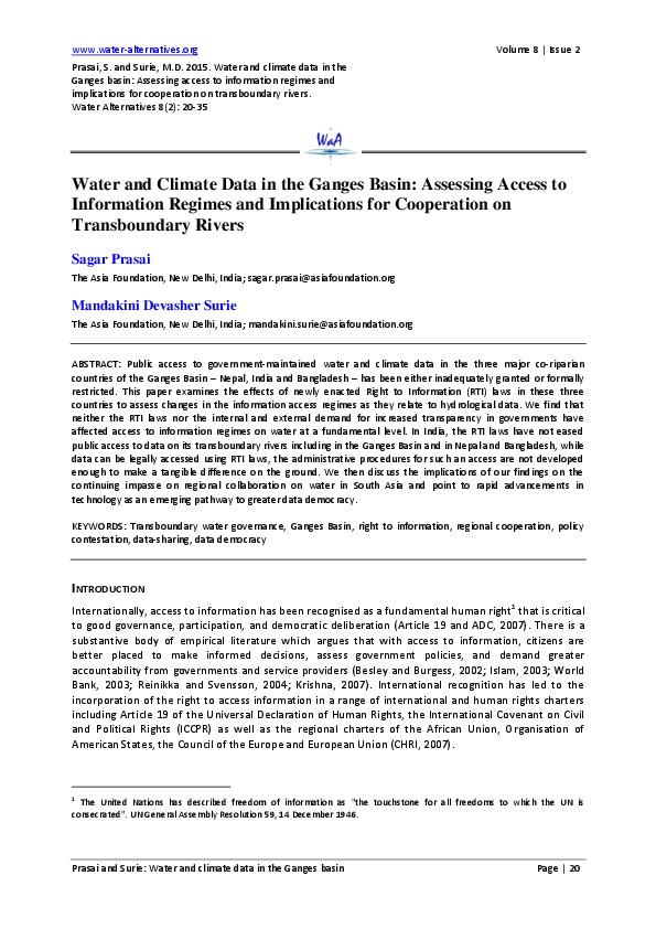 Water and Climate Data in the Ganges Basint