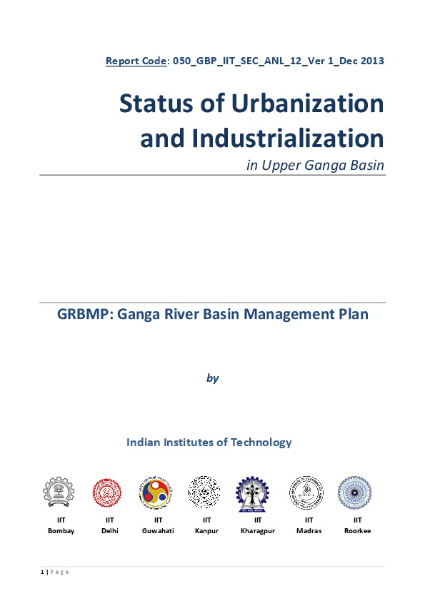 Status of Urbanization and Industrialization in Upper Ganga Basin