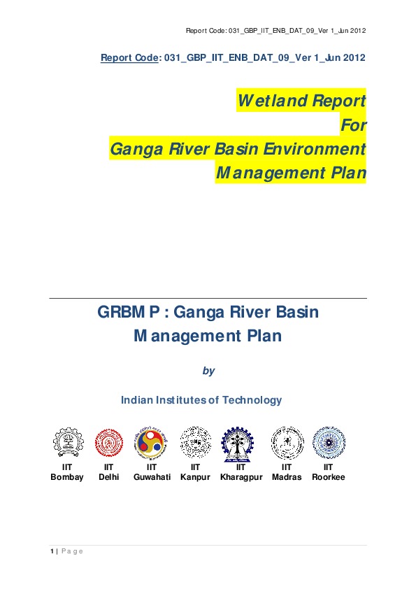 Wetland Report for Ganga River Basin Environment Management Plan