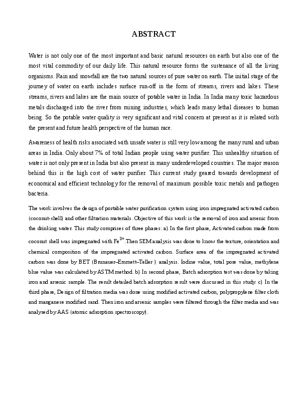 Design of cost efficient filtration cartridge for the removal of arsenic and iron